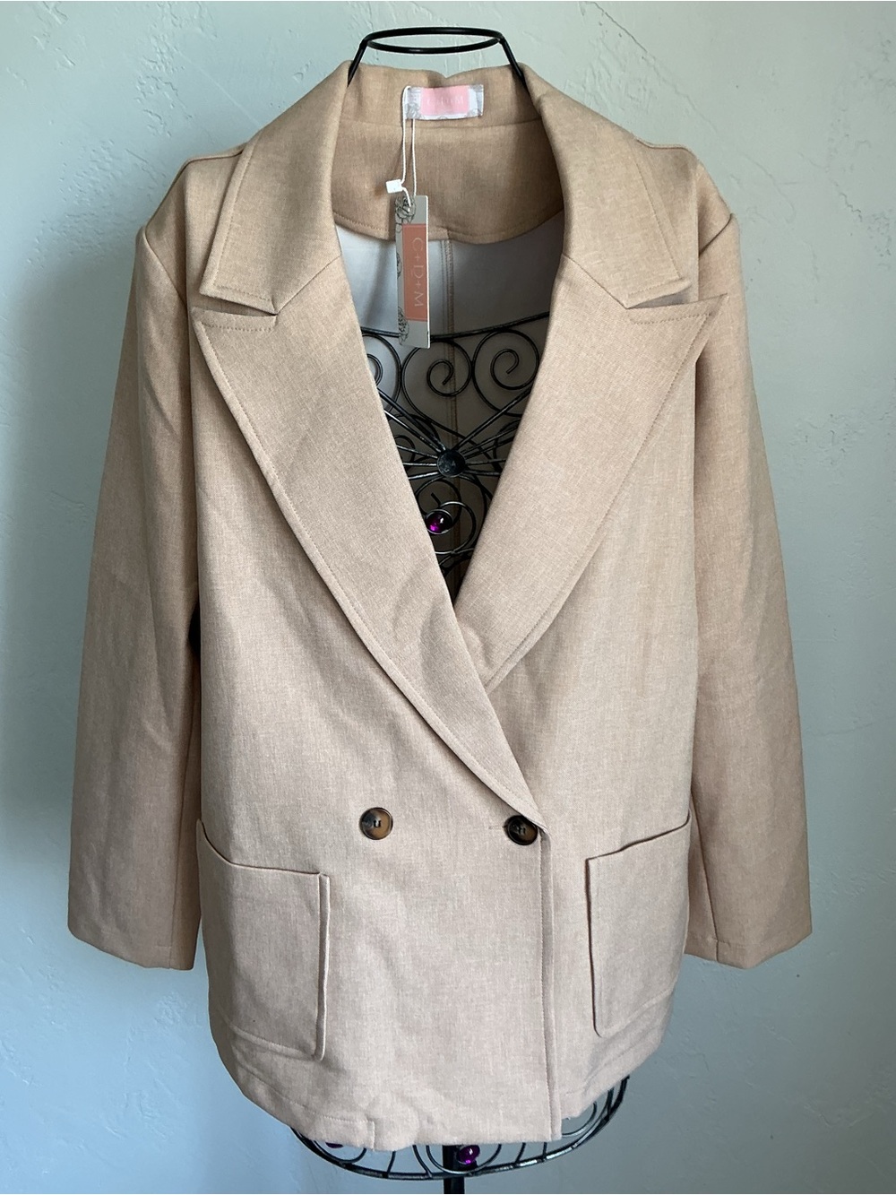 NWT C+D+M Beige Double-Breasted Blazer Jacket